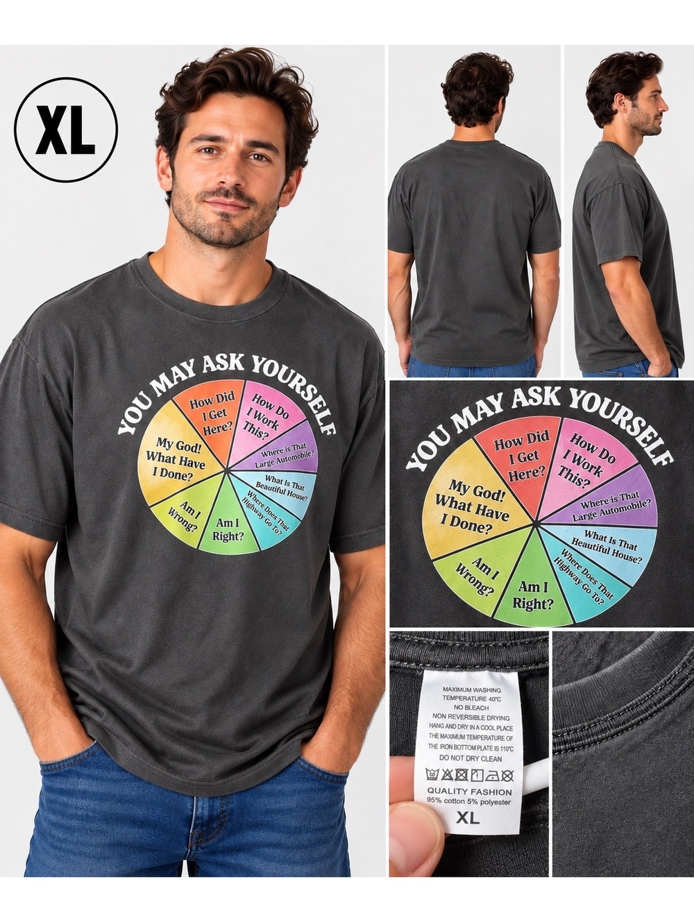 Graphic T Shirt You May Ask Yourself Dark Gray Size XL